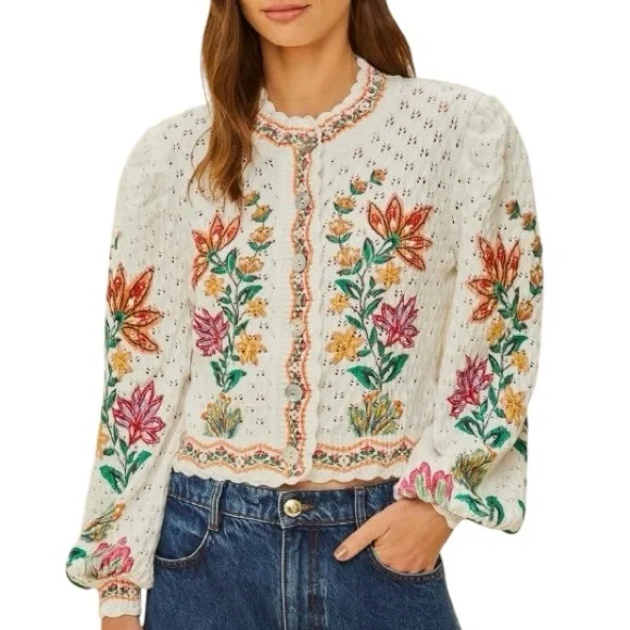 Farm Rio Off-White Garden Delight Knit Cardigan NWT - Picture 1 of 14
